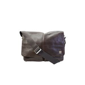 KNOMO London Womens Leather Zippered Compartment Messenger Bag Brown